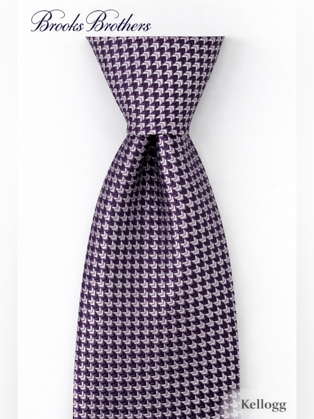 Brooks Brothers Kellogg Tie Chevron Purple and Silver Silk USA Made